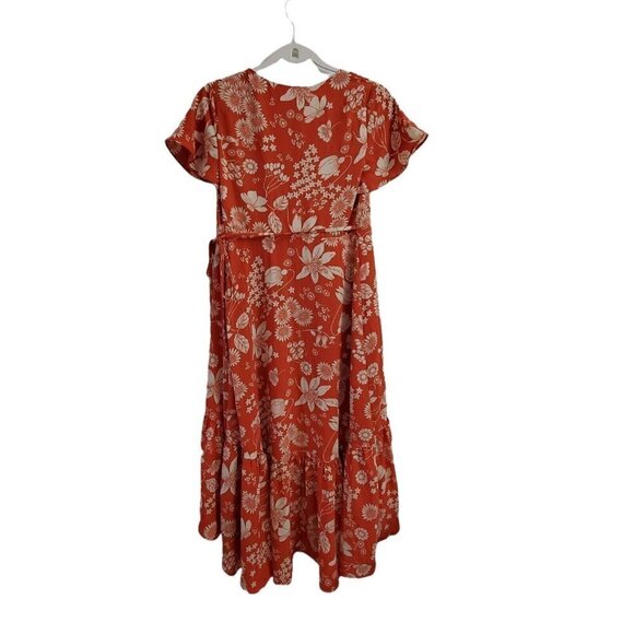 Urban Outfitters Dress Small Orange Daphne Wrap Midi Floral V-Neck Boho Summer - Picture 8 of 10